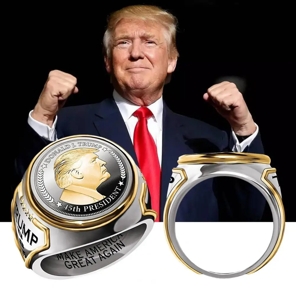 Luxury Ring Trump Printed USA Inscribed Hip Hop Women Men Trump Supporter Ring Color Matching Stainless Knuckle Ring