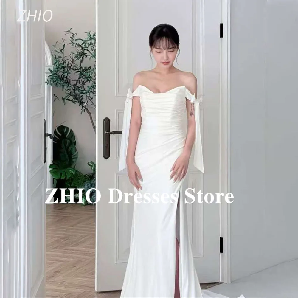 

ZHIO Elegant Purify Satin Bow Mermaid Wedding Dresses Korea Wedding Dress Photo Shoot Side High Slit Customized Formal Mariage