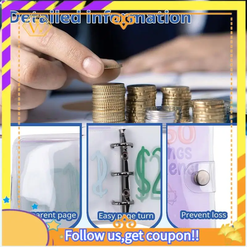 

Latest-3 PCS Mini Binder Savings Challenge 150/300/500 Saving Money Budgets As Shown Cash Envelope Wallet Budget Binder Notebook