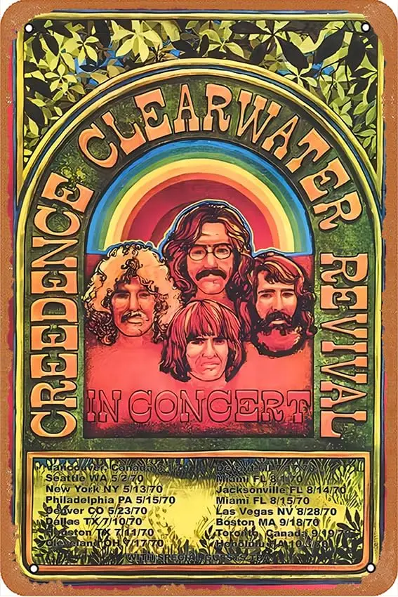 CCR Creedence Clear (1970) Rock Poster Metal Signs for Garage Man Cave, Vintage Tin Sign for Rock Band Posters and Pub Bar Vinta