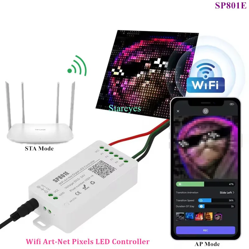 Controlador de tira LED de Color mágico, SP105E, SP106E, SP107E, SP108E, SP110E, SP511E, SP601E, SP602E, SP608E, SP611E, WS2811, WS2812B, UCS1903 IC