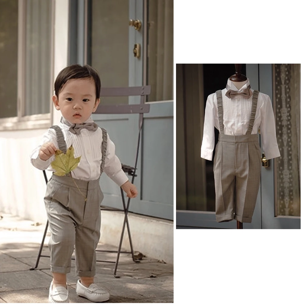 Khaki Boy Suit Wedding Tuxedo Kid Jacket Set Baby Blazer Pants 3 Piece Set 1-4 Years Old Custom Clothes Birthday baptism Dress