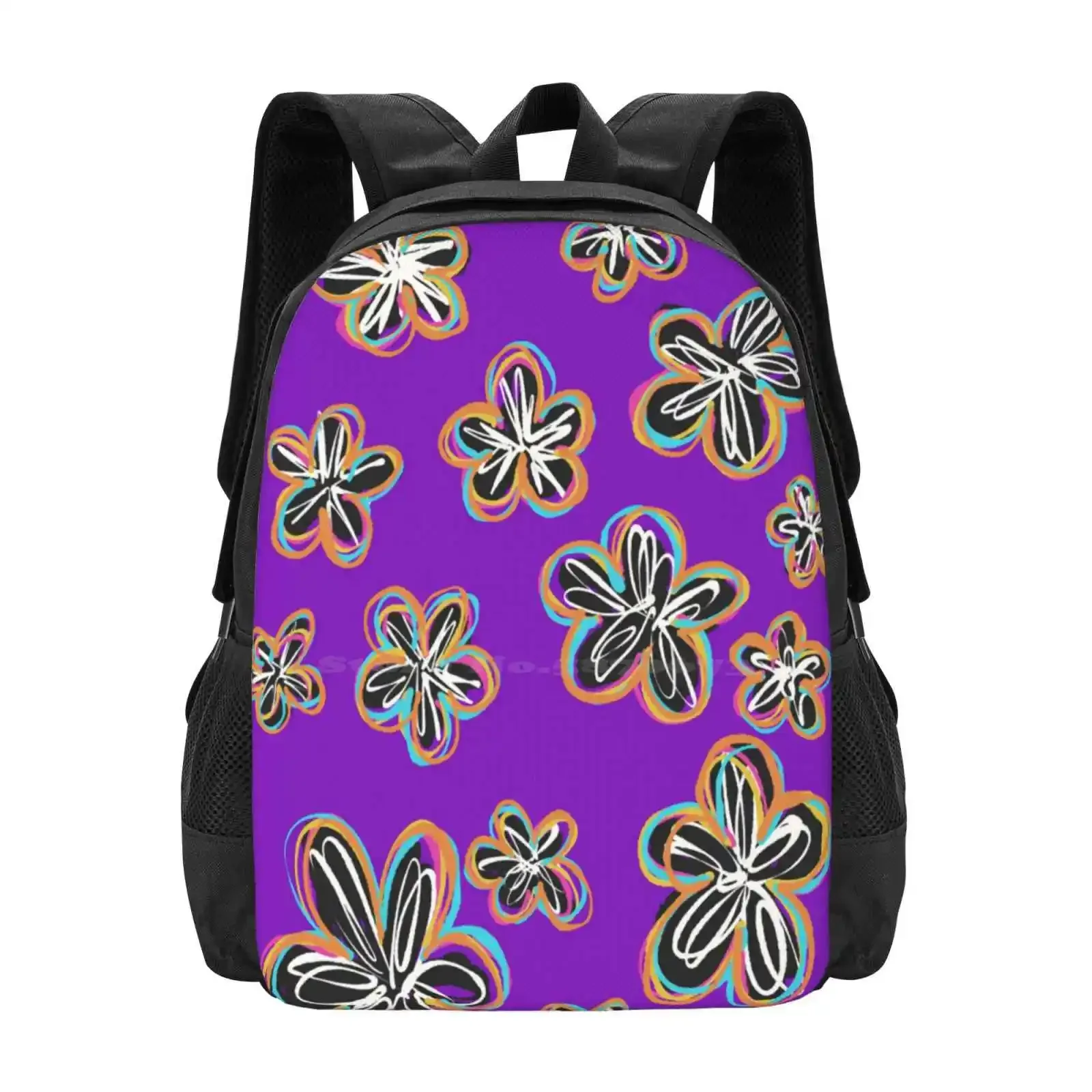 

Playful Flowers Hot Sale Schoolbag Backpack Fashion Bags Color Rainbow Flowers Floral Orange Red Blue White Black Petals