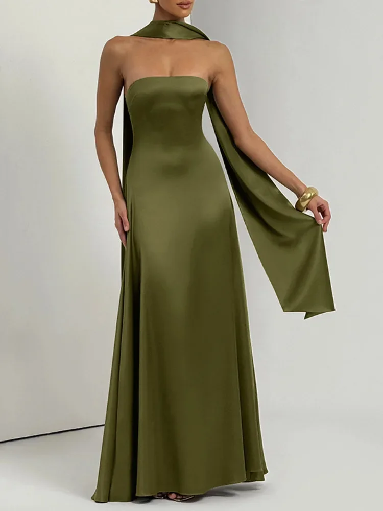 

Off-shoulder Strapless Sexy Maxi Dress Women Gown Elegant Scarf Collar Sleeveless Backless Bodycon Club Party Dress