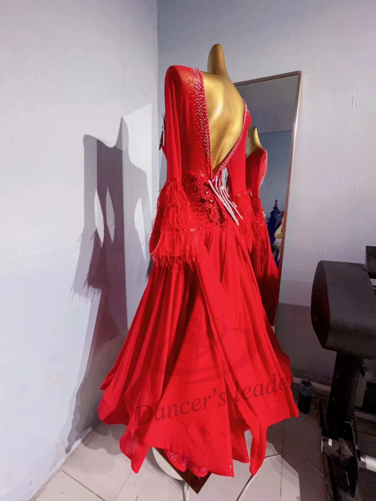 Ballroom Modern Dance Competition Women\'s High-end Custom New Year Red Waltz Performance Costume Black Pool dress