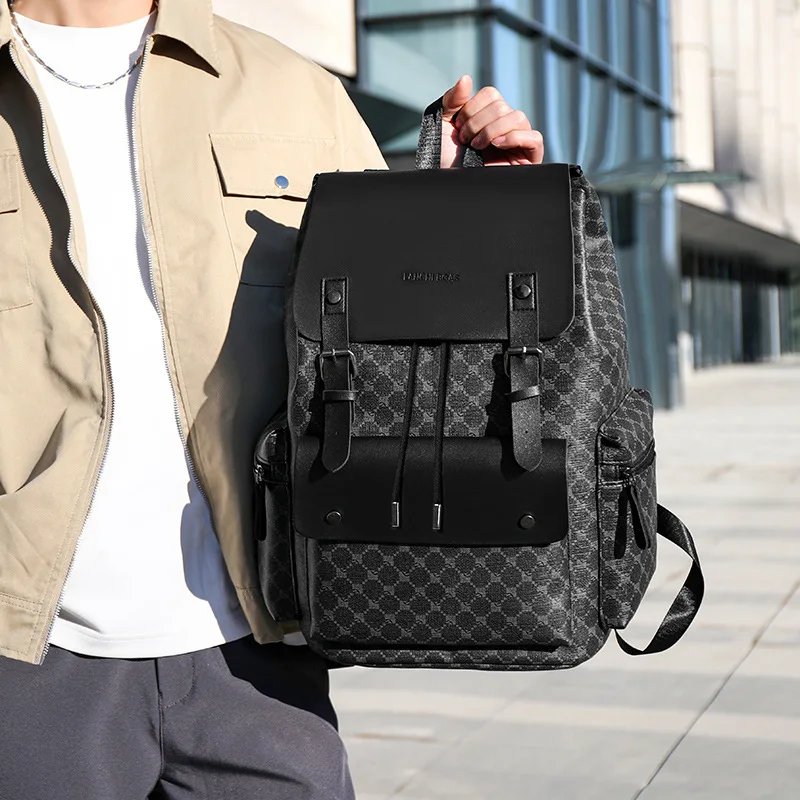 

European and American fashion men's travel bag business leisure business trip computer bag new plaid letter backpack women