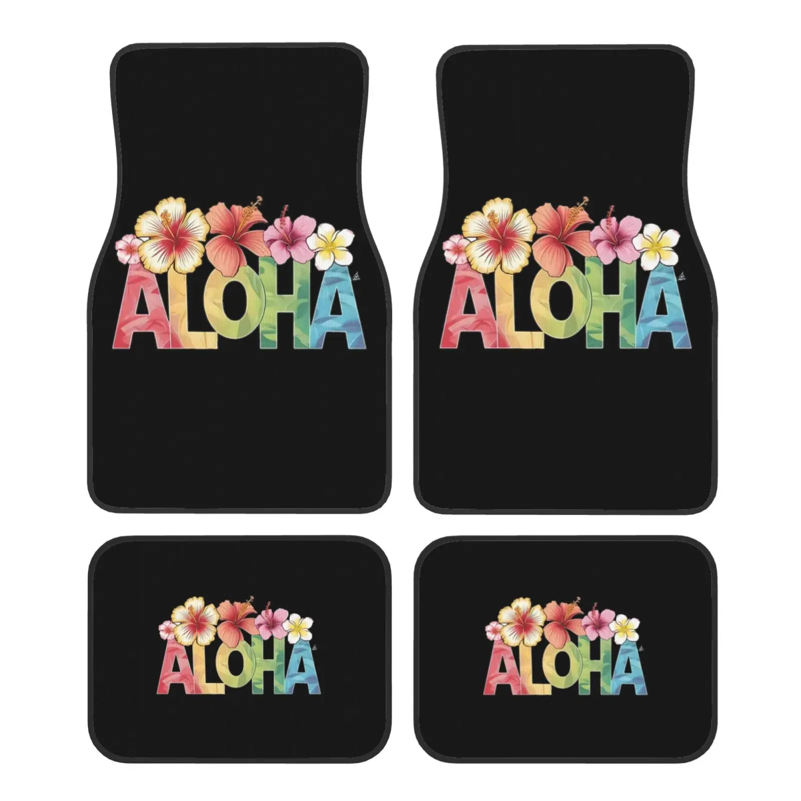 

Aloha Floral Pattern Print Car Floor Mats Set 4 Pcs Front and Rear Foot Mats Carpet Universal Car Accessories for SUV Van Sedan
