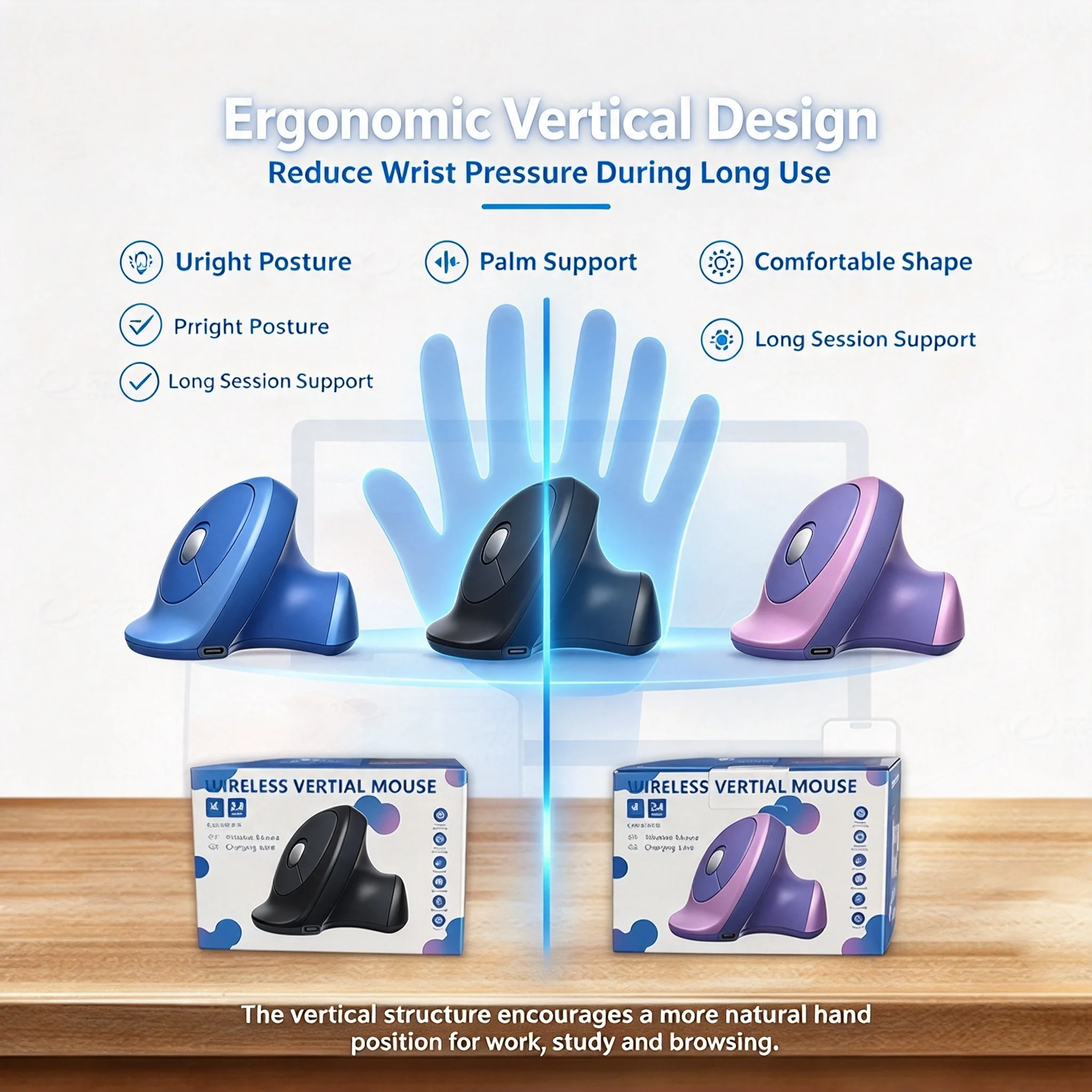 2.4G Bluetooth Wireless Optical Mouse Dual-Mode Ergonomic Design PC Office Vertical Mouse For Computer Laptop Tablet Desktop