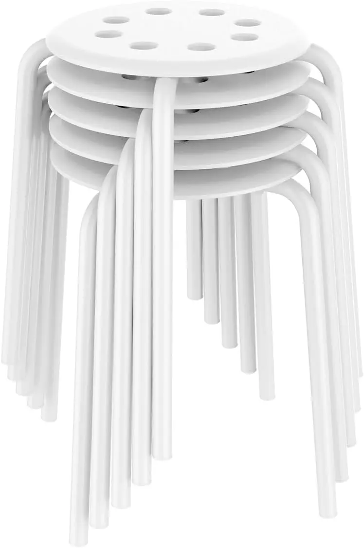 

White Plastic Bar Stools, Set of 5 Stackable Backless Dining Chairs, 17.3 Inches Height