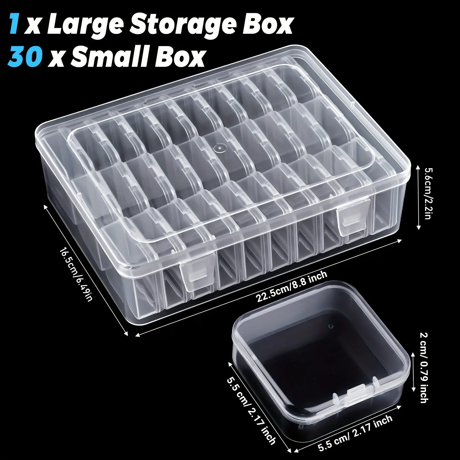 Kraal Organizer Box 30 stuks kleine doorzichtige plastic kralenopslagcontainers met scharnierend deksel voor het opbergen van kleine voorwerpen, ambachten, sieraden
