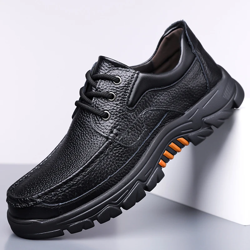

Genuine Leather Shoes Flat Mens Casual Shoes Cowhide Business Brand Male Footwear Soft Comfortable Black