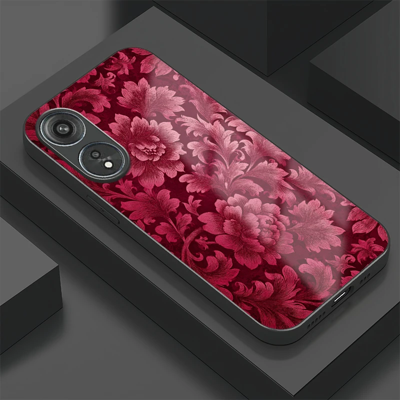 Funda de teléfono con pintura de flores rojas Retro para OPPO A98 A96 A94 A93 A92 A92S A80 A78 A77 A77S A76 A74 cubierta de vidrio templado a prueba de golpes