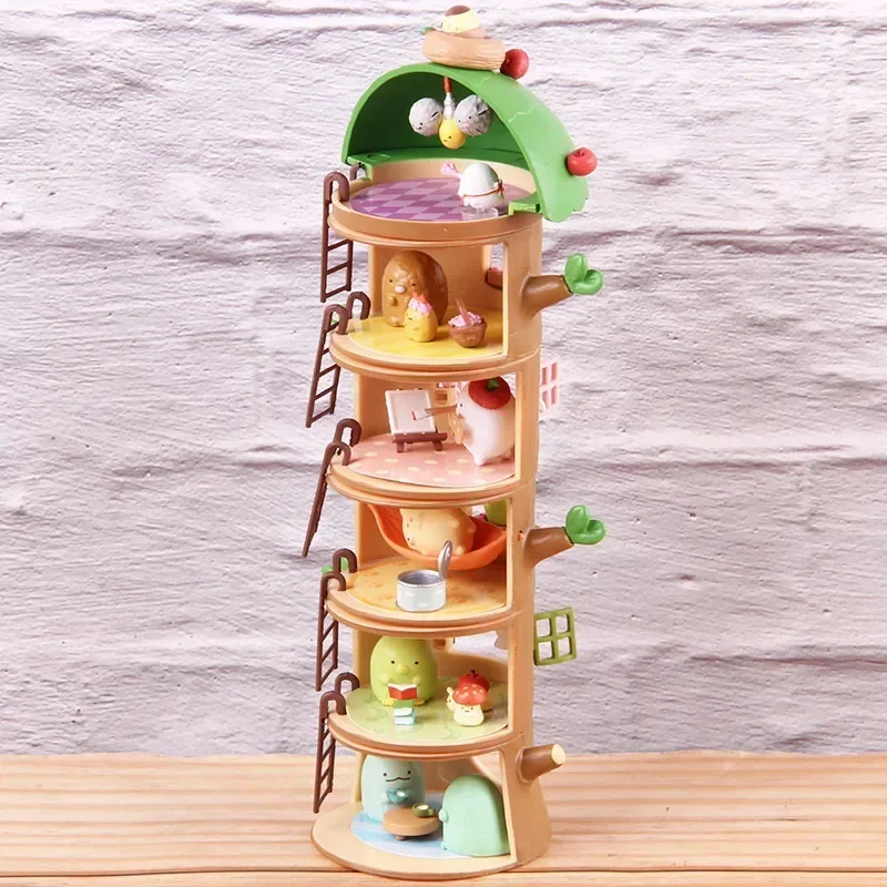 Funny 6-Layer Little Dolls Holiday Inn Forest Tree Stump House PVC Action Figure House Anime Scenes Figure Children Play Toy