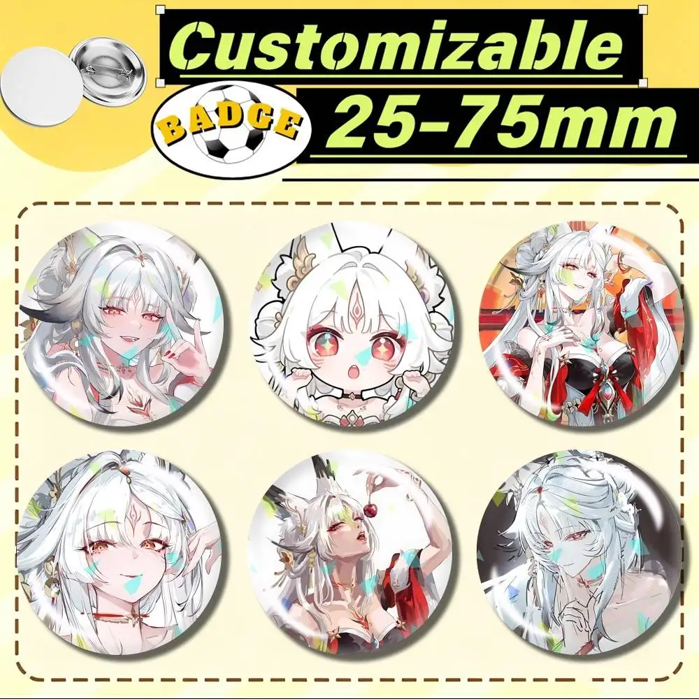 Fan-Art Hsin WuWa Game  Customizable Round Brooch Pins, Personalized Badges With Broken Glass Design Fashion Accessory