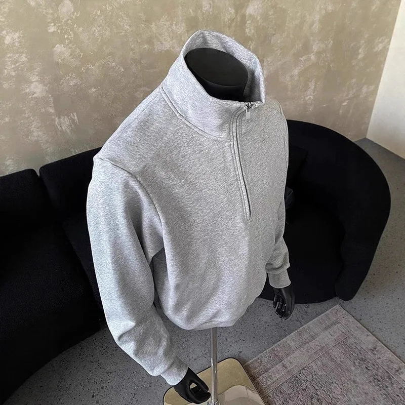 الخريف الشتاء الرجال نصف البريدي الوقوف الياقة طويلة الأكمام البلوز ملابس رياضية كاجوال دافئة مريحة فضفاضة البلوز سترة