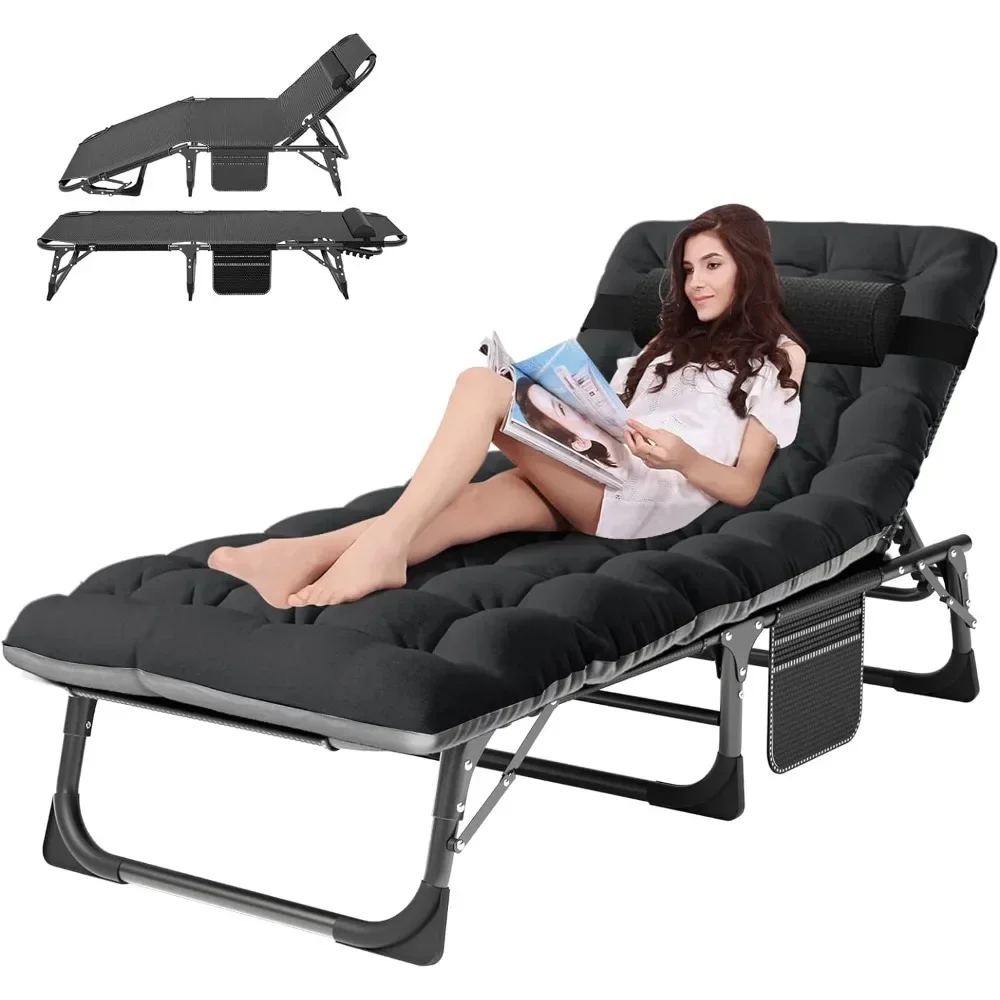 Chaise longue pliante avec coussin, chaise longue de plage portable