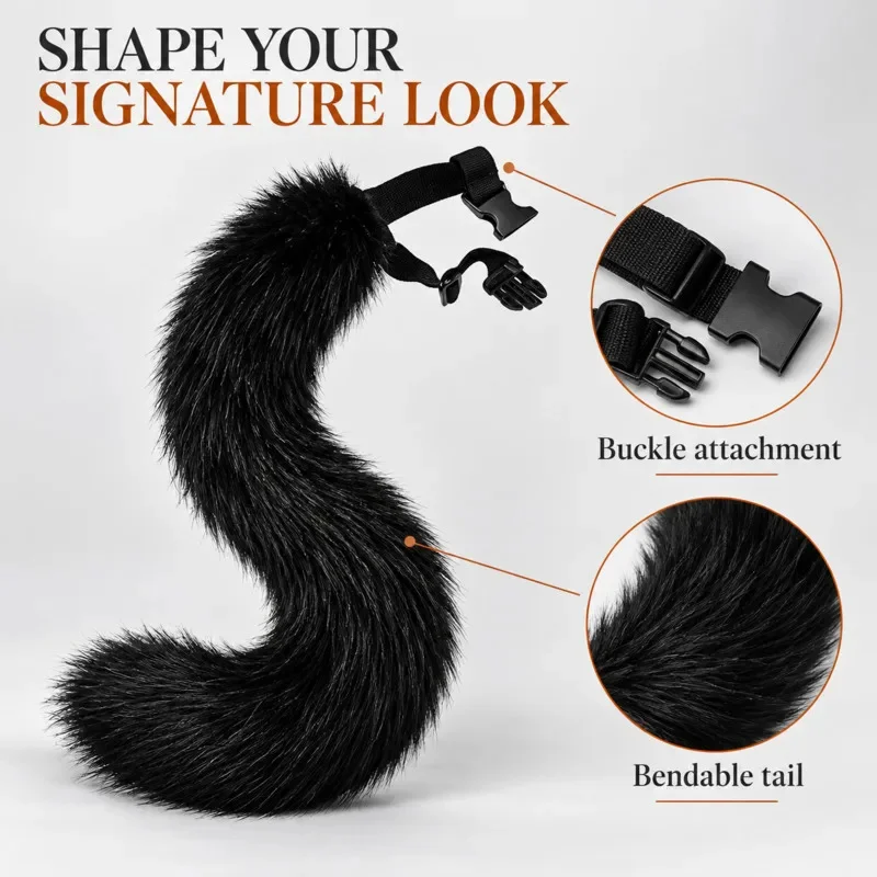 4Pcs Furry Fox Costume Set Animal Mask Ears Headband Long Tail Paw Gloves Cosplay Accessories For Adults Party Dress Up Gift 4