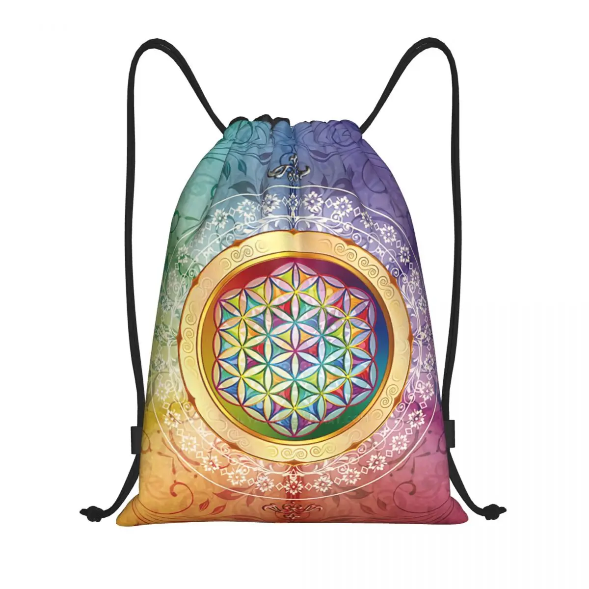 

Custom Romantic Flower Of Life Drawstring Backpack Bags Men Women Lightweight Sacred Geometry Gym Sports Sackpack Sacks for Yoga