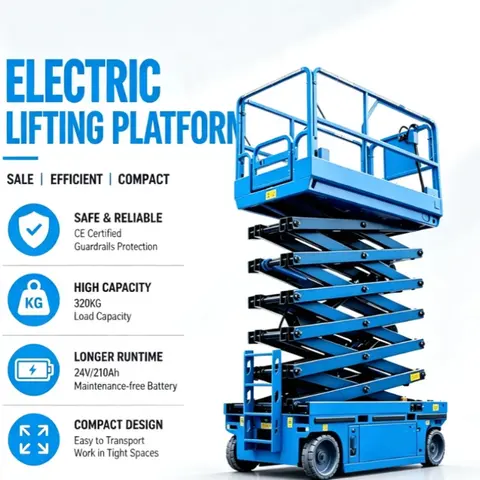 Plataforma Elevatória Elétrica Tipo Tesoura Aprovada pela CE, Equipamento Móvel de Trabalho Aéreo com Capacidade de Carga Personalizada para Manutenção de Armazéns
