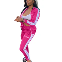 2024 European and American Women's Fashion Letter Embroidered Zipper Sports Two-piece Set