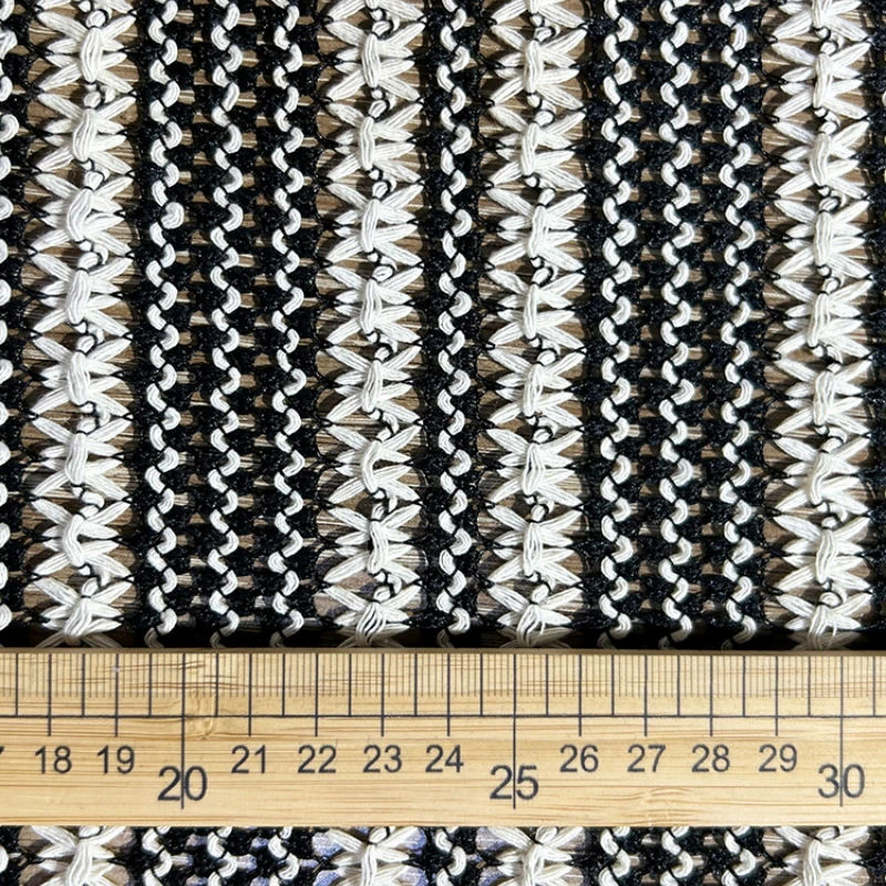 Hollowed Out Knitted Fabric Jacquard Black White Striped Yarn Mesh Fabric Elastic Cloth Diy Sewing for Clothing By The Meter