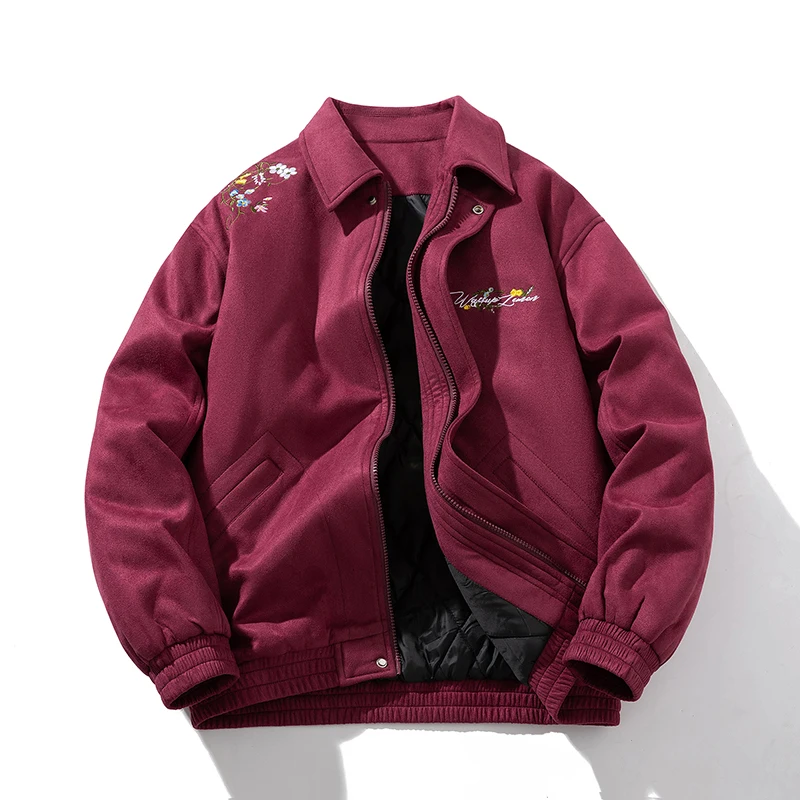 

Winter Vintage Varsity Jackets Man Leather Embroidery Jacket Women Fashion Suede Leather Coat Warm Parkas Letter Flower Original