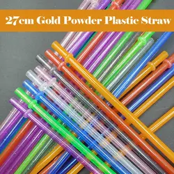 27CM Reusable Gold Powder Plastic Straw Milk Tea Coffee Straw for  40oz/30oz/20oz Cup Accessories