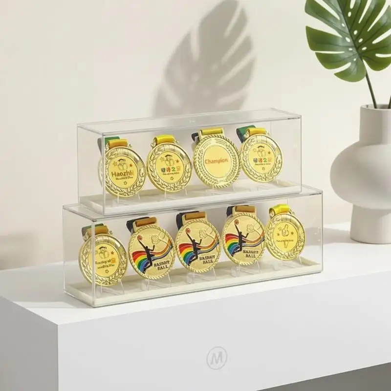 1 Set Rectangular Plastic Marathon Medal Storage Box Gold Award Rack Organizer for Runners Event  Collection