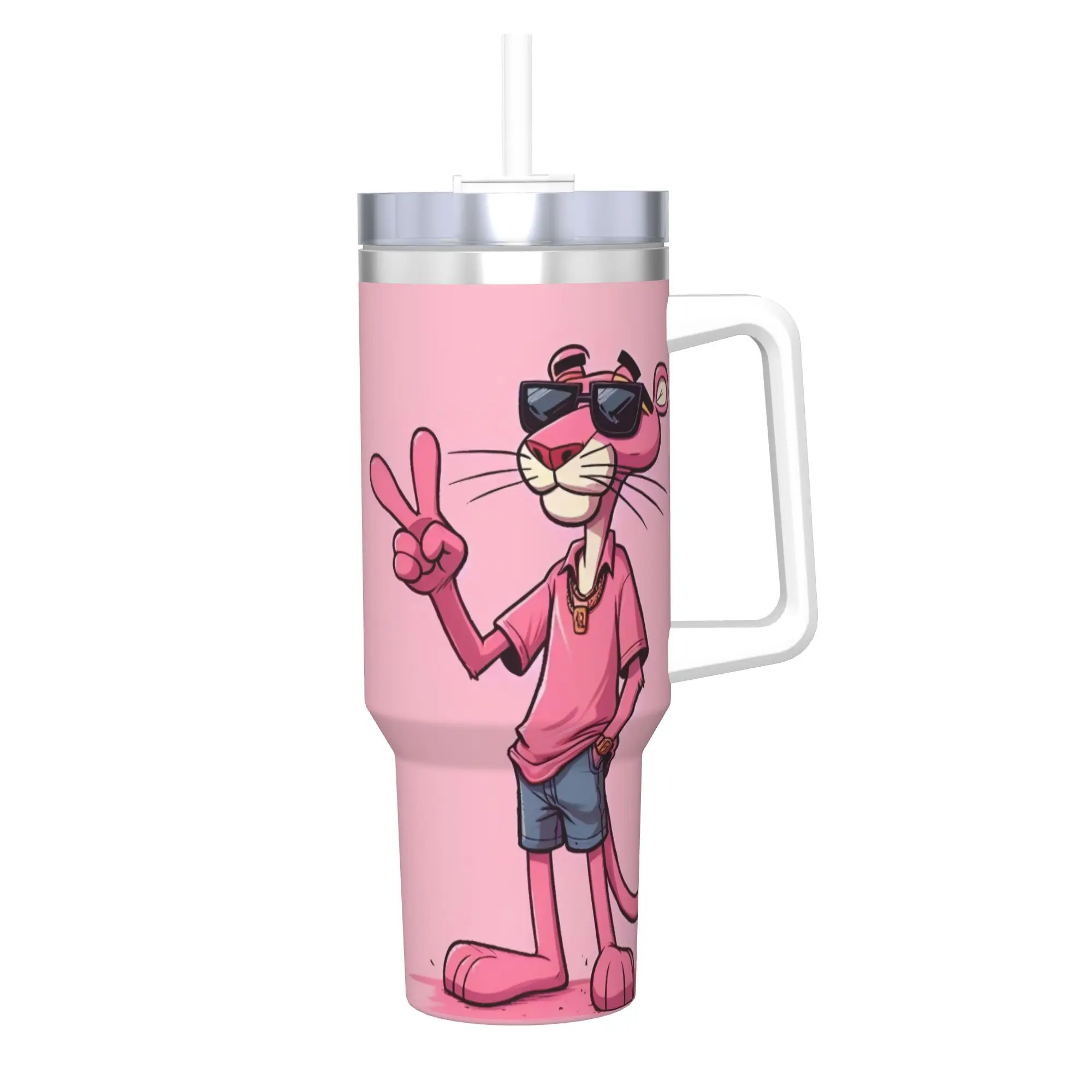 

Pinks Panthers Pose Tumbler Vacuum Insulated Coffee Cups with Lid Straw Office Home Mugs Spill Proof, 40oz