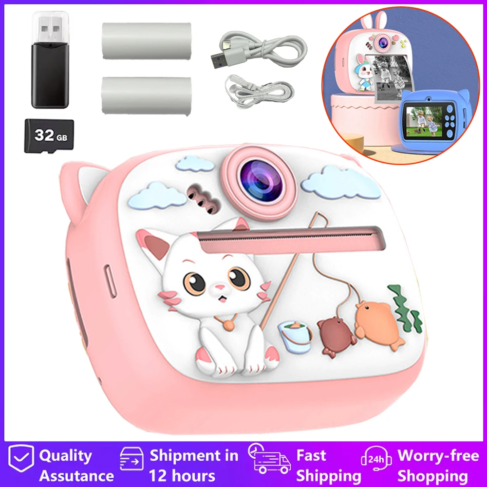 Cámara Digital HD para niños, impresión instantánea para Zoom 16x, cámara de impresión térmica para niños, regalos para niñas y niños, cámara de vídeo con pantalla de 2,4 pulgadas