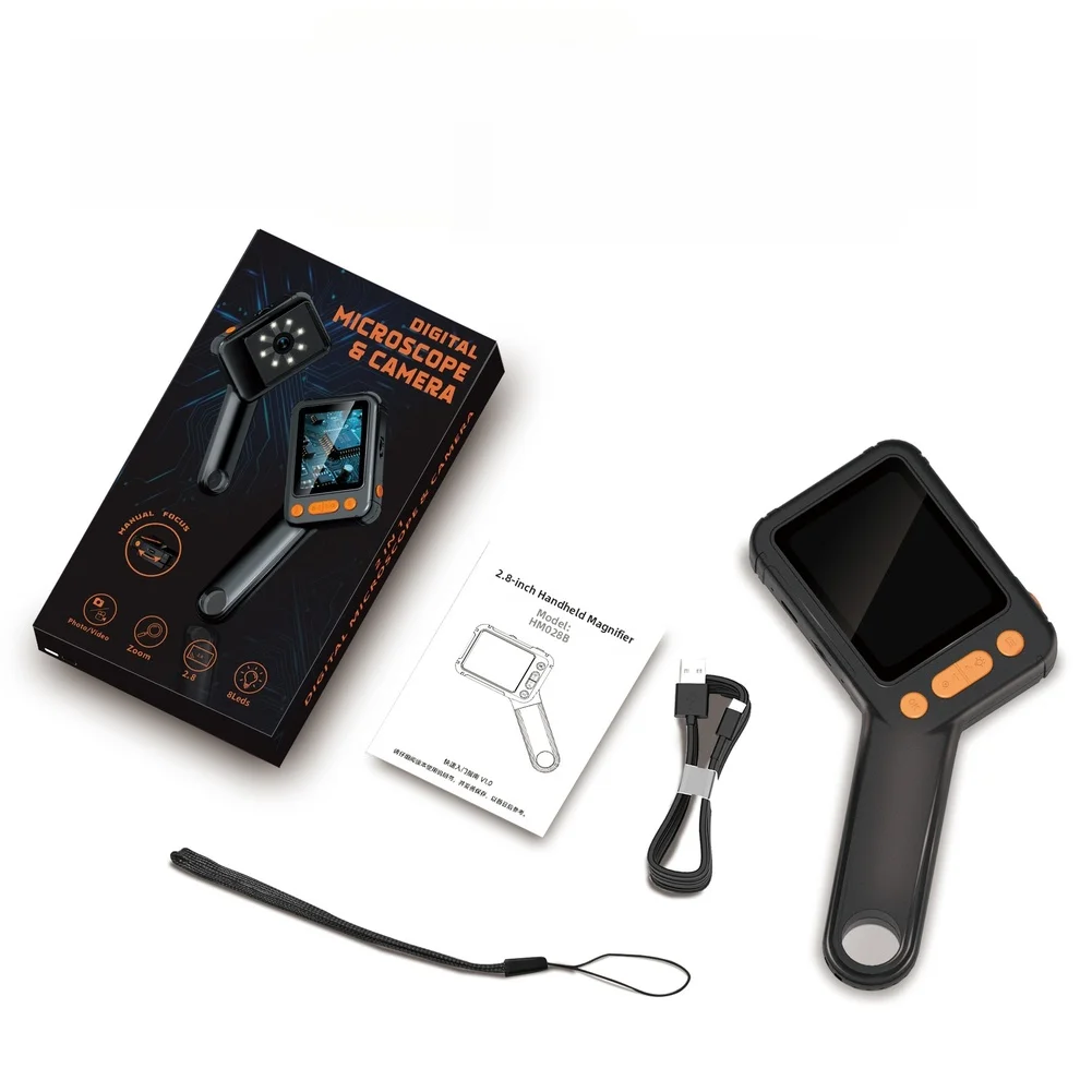 HM028B 2.8 inch IPS Digital Microscope with Sliding Focus Adjustment 8 LED Lights for Coin Stamp Document Analysis