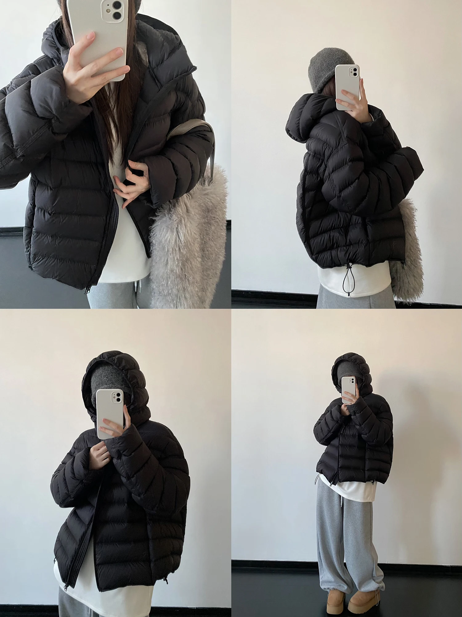 

SunYeo Women's down Jaet Loose Fit Hooded White Du down DuPont Coated Autumn Winter Warm Stand Collar Coat