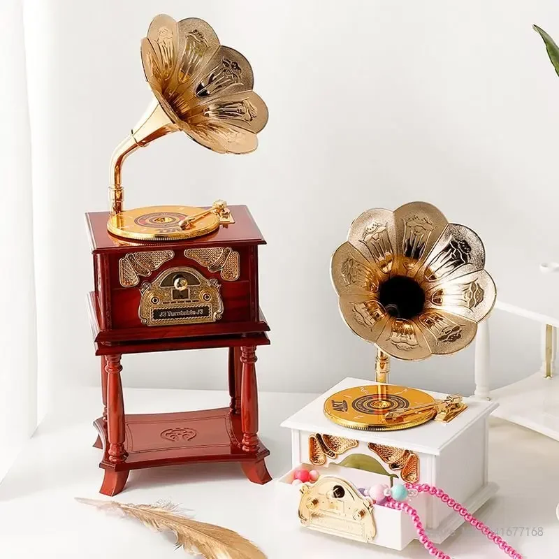European Classical gramophone Music Box, Vertical Plastic Home, Living Room, Bedroom, Wine Cabinet, Office Decor, Ornaments, 1Pc