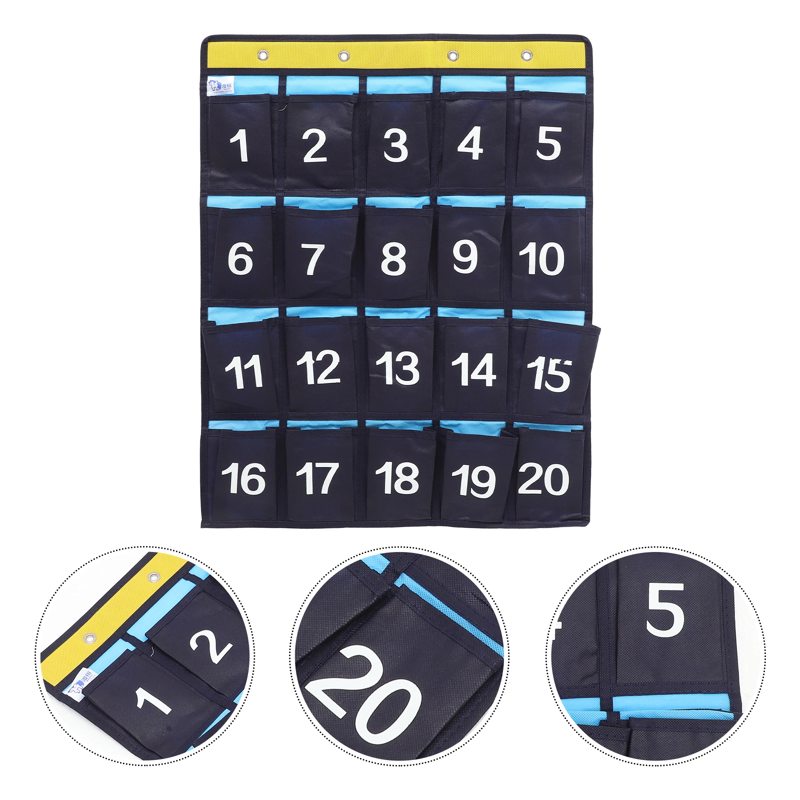 Numbered Phone Pouch Hanging Organizer Non-Woven Fabric 20 Pocket Holder Metal Rings for Classroom Dorm Cell Phone Wall Storage