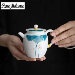 180ml Handmade Jade Porcelain Teapot Hand Painted Underglaze Color Lotus Art Kung Fu Tea Pu'er Teaware Household Teakettle Gift