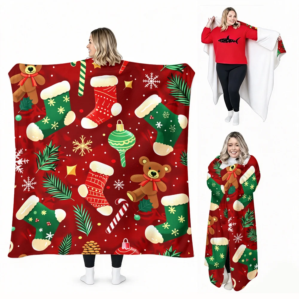 1PC Christmas Pattern Wearable Blanket-Soft and comfortable, bring comfort to the holidays. Great for casual, seasonal gifts and