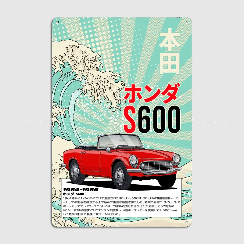 1964-1966 Red S600 Convertible Classic Car Metal Poster Sign Bar Club Custom Bedroom Indoor Wall Decor Tin Room Decor Home Decor