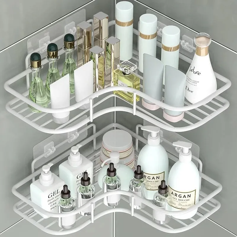 Stainless Steel Corner Shower Rack - Rustproof Wall-mounted Bathroom Storage Rack for Shampoo Toner and Cosmetics