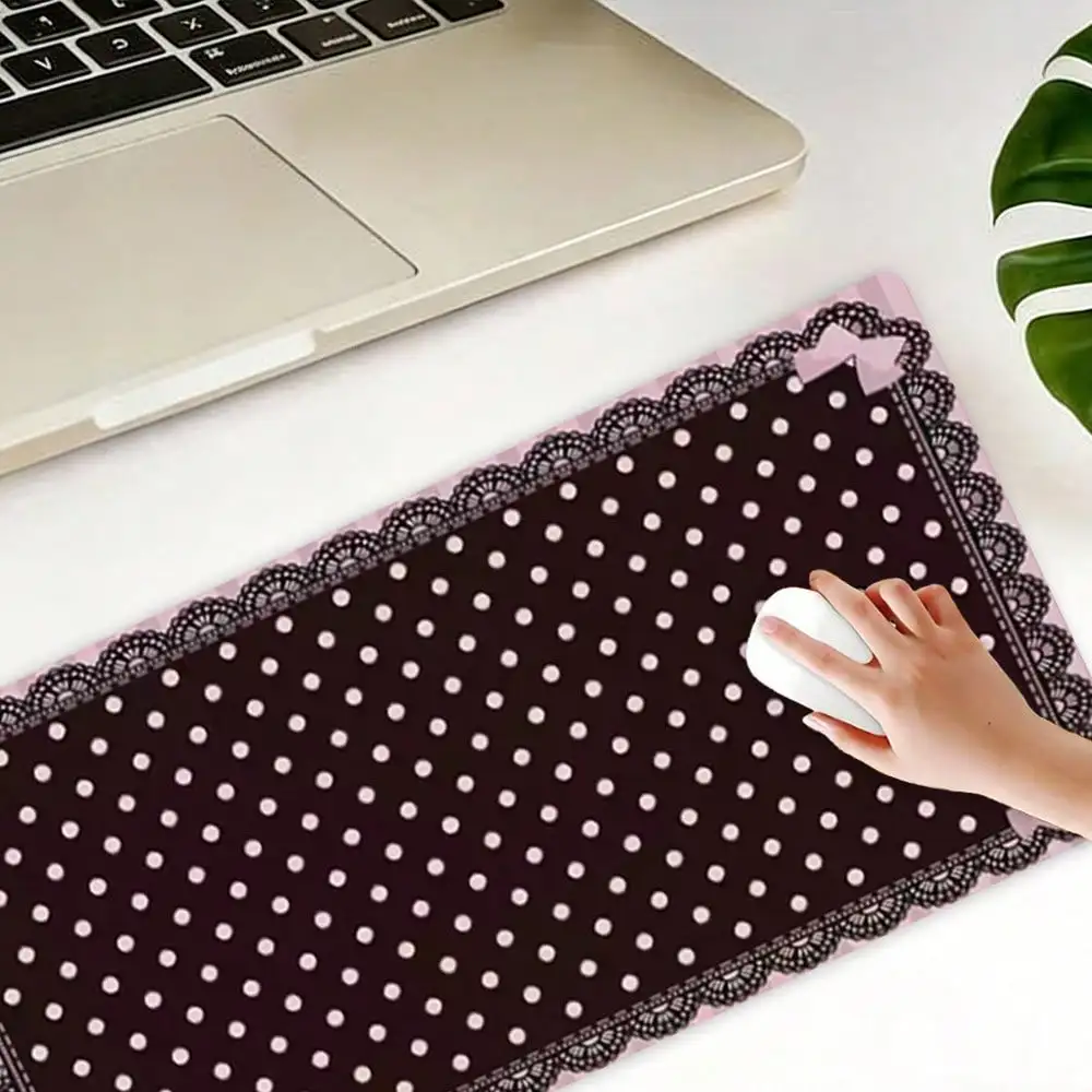 1pc Pink Polka Dot Non-Slip Extended Desk Mat & Mouse Pad - Soft Fabric Suitable For Office & Home Use, Rectangular Table Mat Compatible For Keyboard And Mouse