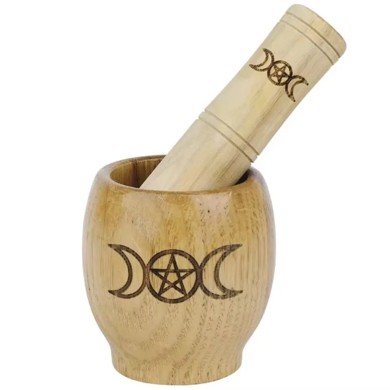 Wooden Tamper Log Color Household Herbal Jar Engraved Pentagram Three-Phase Muse Pattern Mashed Garlic Mashed Medicine Jar