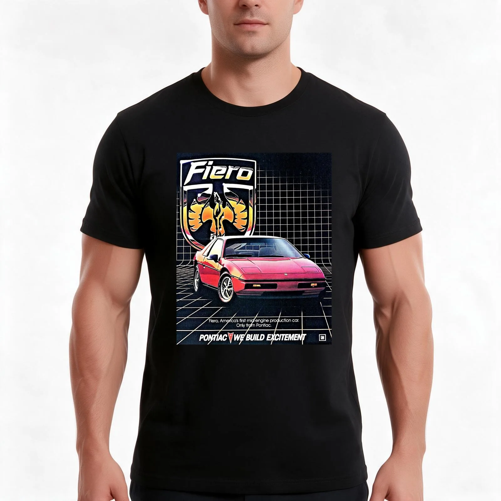 Fiero Car68 T-Shirt, Summer Casual Cotton Tee, Oversized Streetwear Tops, Vintage Graphic Print, Loose Fit Short Sleeve