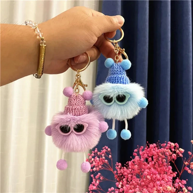 Cute Pompom Monster Toys Pendant Keychain Fluffy Plush Doll Charms Keyring Backpack Ornaments Car Trinket Key Holder Accessories