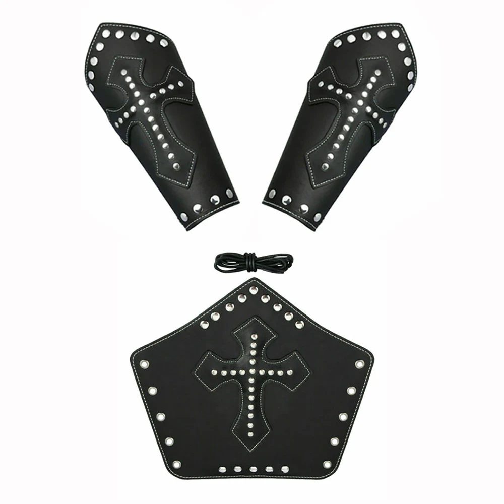 

PU Leather Medieval Knight Templar Cross Bracer Arm Guard Armor Cuff Crusader Costume Accessories Rivet Wristband Gauntlet LARP