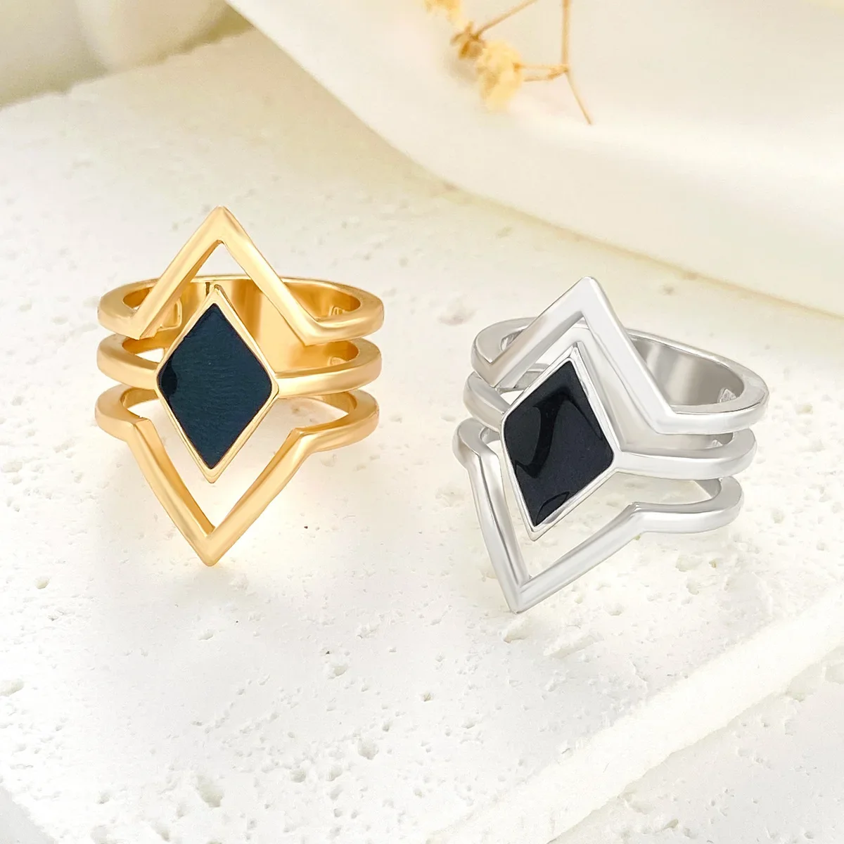 New Drip Oil Multi Layered Diamond Ring for Men and Women Retro Fashion Geometric Index Finger Ring