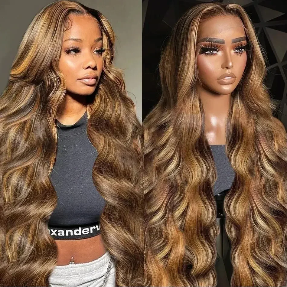 P4/27 Ombre Honingbruin Hd Frontale Rechte 30 Inch Lace Front Pruiken Voor Zwarte Vrouwen Body Wave Braziliaanse hoogtepunt Pruik Menselijk Haar