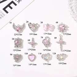 1Pc Silver Plated Alloy Shiny Pendant Charms DIY Pink Beading Material Necklace Bracelet Jewelry Accessories For Children Girl