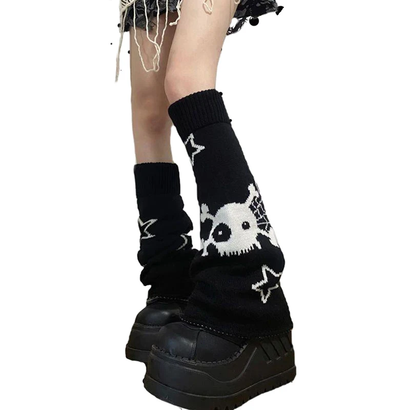 Asymmetric Skeleton Socks Y2K Wide Leg Socks Knitted Warm JK Girls' Long Leg Socks Lolita Socks Can Be Worn On Both Sides