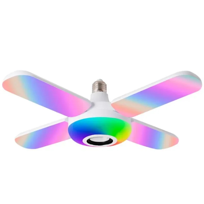 بلوتوث موسيقى خفيفة E27 واجهة الهاتف المحمول مشغل الصوت اللاسلكي إضاءة المنزل مروحة قابلة للطي نوع المرحلة أضواء Led ملونة