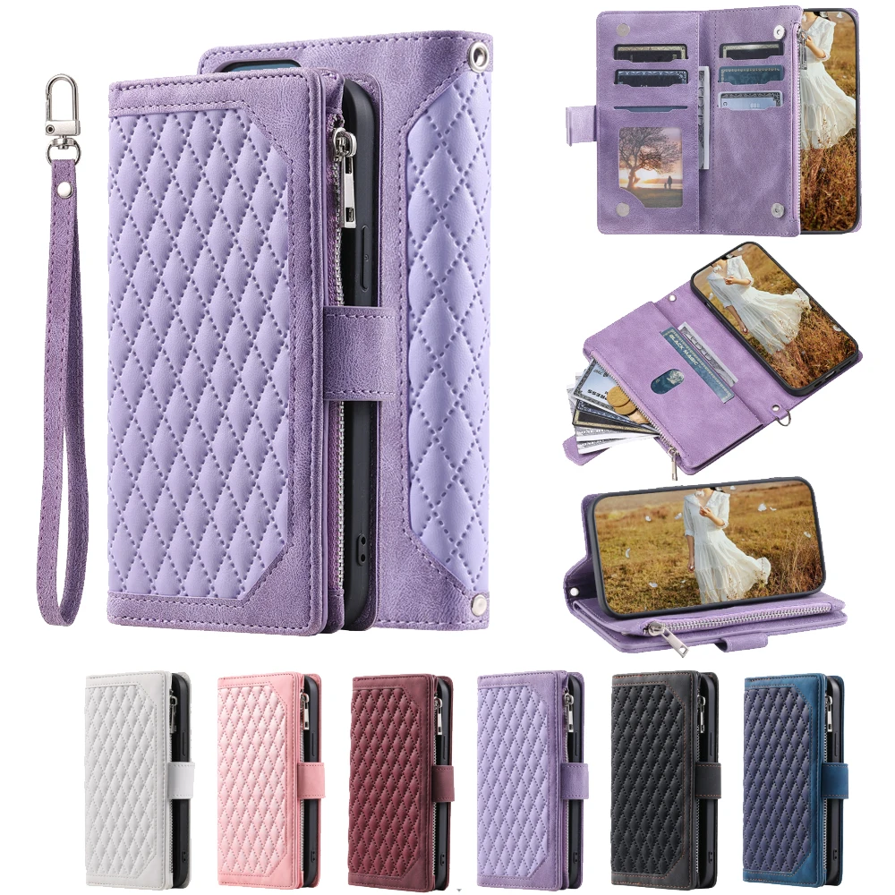 For Nokia 6.1 Fashion Small Fragrance Zipper Wallet Leather Case Flip Cover Multi Card Slots Cover Folio with Wrist Strap