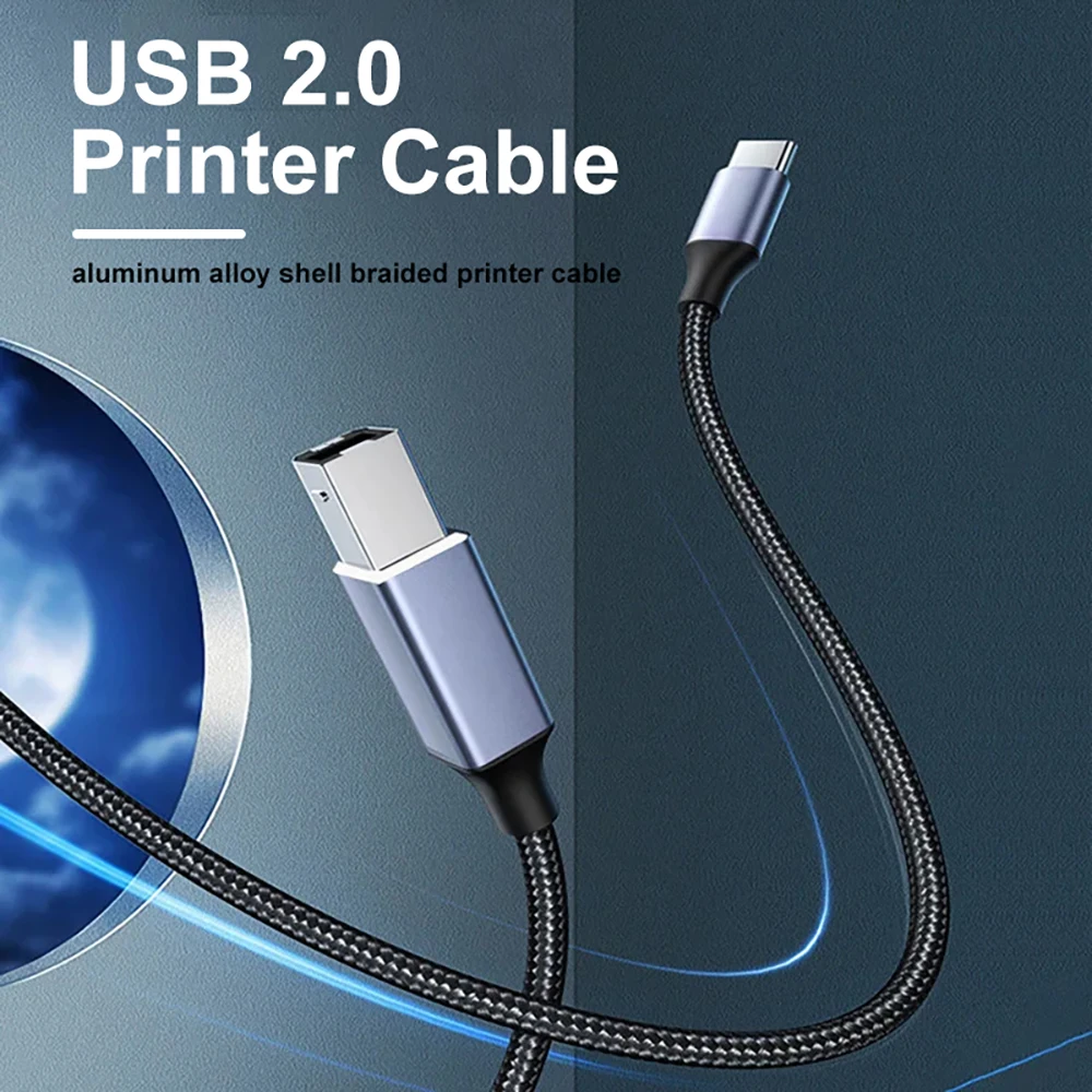 USB 2.0 Printer Cable Type C to USB B Printer Cable Braided Printer Scanner Cord for Epson HP Canon Brother MacBook Pro 1/2/3m